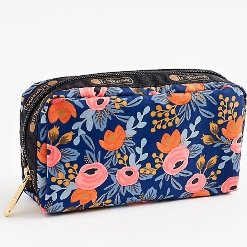 RARE 🆕 Rifle Paper Co x LeSportsac small cosmetic bag navy floral gold
